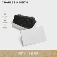 CHARLES&KEITH質(zhì)感菱格鏈條小方錢(qián)包女包包女包生日禮物CK6-10680924 Black黑色 XS