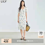 LILY法式茶歇度假長(cháng)裙氣質(zhì)顯瘦海洋風(fēng)印花短袖連衣裙 716淺卡其 L