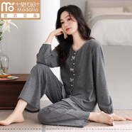 莫代爾德絨睡衣女士秋冬季新款薄絨帶胸墊長(cháng)袖開(kāi)衫甜美可外穿家居服套裝 【無(wú)胸墊】深灰Y25017 M 【推薦80-100斤】