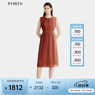 PORTS寶姿女裝2024春夏新款腰鏈裝飾圓領(lǐng)無(wú)袖優(yōu)雅漸變百褶連衣裙 咖啡色 S (4)