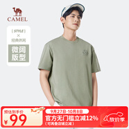 駱駝（CAMEL）男裝簡(jiǎn)約山系T恤夏季透氣圓領(lǐng)寬松休閑印花短袖 灰綠 M