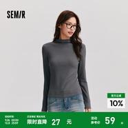 森馬（Semir）長(cháng)袖t恤女短款半高領(lǐng)薄絨輕暖打底衫2024冬新款純色修身抓絨內搭 灰色調00322 S