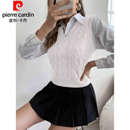 皮爾卡丹跨境麻花背心毛衣女秋冬新款歐美針織衫上衣跨境毛衣馬甲女 桐鄉(xiāng)濮院清河大朗-白色 S