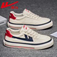 回力男鞋帆布鞋男2025秋冬百搭時(shí)尚板鞋低幫情侶鞋男士休閑鞋子 米深藍紅 44