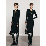 ANNASPEAK德國B(niǎo)IELLA揚子可水洗巴素蘭羊毛16針修身顯瘦連衣裙秋 燕尾服黑(可水洗德國揚子紗) S (建議90-105斤)