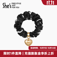 She's茜子發(fā)飾心形發(fā)圈大腸圈頭花頭繩馬尾皮筋綁頭發(fā)繩頭飾生日禮物女 印花黑G1（配件升級款）