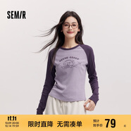 森馬（Semir）長(zhǎng)袖T恤女拼色插肩袖小狗套頭衫鹽系潮冬季抓毛衣服101724101010