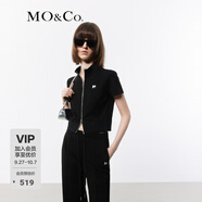 MO&Co.針織上衣夏含三醋酸雙開拉鏈立領(lǐng)短袖短款收腰正肩摩安珂 黑色 S 160