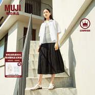 無印良品（MUJI）女式 強(qiáng)捻 抽褶裙 長半身裙女裙子女裝格子裙25年夏季BE1VEC5S 黑色 XL （165/74A）