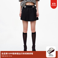 RE'VAN芮范夏季新品設(shè)計師款甜酷雙R字母腰帶百褶裙RN31501019 黑色 M 38