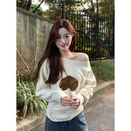 2025秋冬款法式不規則燕麥色斜肩毛衣新款秋冬季收腰露肩針織衫上 杏色毛衣慵懶感毛衣女冬加 S