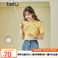 betu百圖女裝春裝新款寬松韓版卡通印花短袖T恤ins潮JD2102T08 黃色 S