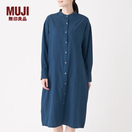 無(wú)印良品 MUJI 女式 印度棉 靛藍染色雙層紗織 立領(lǐng)連衣裙 BCL01A0S 海軍藍 XS-S
