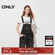ONLY夏季復古做舊毛邊高腰背帶褲短褲牛仔褲女|12427N003 J0Z 牛仔灰 M (165) 68A