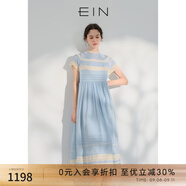 EIN【輕禮服】EIN言小黑裙中長款絲棉短袖蕾絲連衣裙女2024夏季新款 淺藍 M