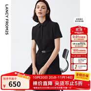 朗姿【尖貨補單】黑白色顯瘦輕禮服襯衫連衣裙女夏新款復古小黑裙裙子 黑色 M 160/80A