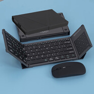 HUKE 折疊鍵盤(pán)便攜無(wú)線(xiàn)2.4G三藍牙數字鍵觸控板平板鼠標手機鴻蒙iOS安卓Mac筆記本W(wǎng)indows臺式機 鍵盤(pán)鼠標皮套 三藍牙+2.4G 數字觸控板六排鍵