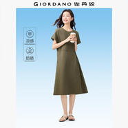佐丹奴防曬連衣裙女黑科技涼感可調(diào)節(jié)腰開叉短袖t恤裙女13465222 51橄欖綠 XL