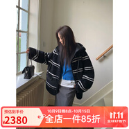 付智恩踏雪新年 進(jìn)口美利奴皮毛一體羊羔毛減齡條紋毛毛皮草外套 黑色白條 S