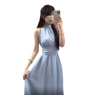 VJZE海邊沙灘裙度假連衣裙高級感拍照穿的裙子無(wú)袖掛脖子女春季新款設 圖片色 S