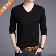 森馬（senma）旗營(yíng)店男士長(cháng)袖T恤雞心V領(lǐng)打底衫桃尖領(lǐng)上衣純色秋衣寬松汗衫百搭 長(cháng)袖V領(lǐng)黑色 L 【建議105-120斤】