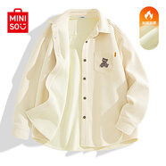 名創(chuàng)優(yōu)品（MINISO）燈芯絨長袖襯衫男2025新款美式重磅休閑工裝外套男生秋冬加絨衣服 【加絨加厚】淺米(mt褐色熊胸標(biāo)) M 170(男女同款)