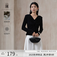 阿依蓮t恤衫女2025年秋季新款高級感洋氣女裝氣質(zhì)時(shí)尚收腰顯瘦小衫上衣 隕石黑 S