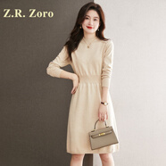 Z.R.Zoro奢侈品連衣裙女2025秋季新款小個子打底衫毛衣高級感針織連衣裙女 杏色 M