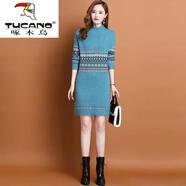 啄木鳥(niǎo)（TUCANO）高檔針織針織連衣裙時(shí)尚修身加厚毛衣裙女冬季保暖套頭半高領(lǐng)中長(cháng) 藍色 L 建議110-120斤