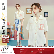兩三事梵高文藝 窗外來物 2025夏季新款復(fù)古印花口袋翻領(lǐng)襯衫女 米杏色 L