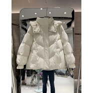 南極人（Nanjiren）2025年冬季新款羽絨服女韓版拼色小個(gè)子加厚白鴨絨面包服短款外套 米白色 S (80-120斤可穿)