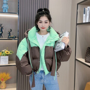 南極人（Nanjiren）平湖羽絨服女短款冬新款小個(gè)子撞色飄帶拼接加厚白鴨絨面包服外套 綠色 S (建議體重80-120斤)