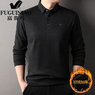 富貴鳥(niǎo)（FUGUINIAO）春秋新款中年男士長(cháng)袖t恤翻領(lǐng)寬松體恤上衣打底衫爸爸裝2025新款 黑色 3XL