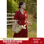 獨(dú)束大碼女裝法式小翻領(lǐng)連衣裙女夏季新款遮肉顯瘦雪紡裙子 紅色 3XL （尺碼：5）