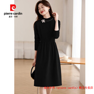 皮爾卡丹（pierre cardin）品牌高檔輕奢羊毛針織連衣裙秋冬配大衣打底本命年紅色收腰顯瘦毛 品牌高端新品-黑色 M