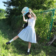 水立方奈奈梨原創(chuàng  )格裙正版清冷感學(xué)院風(fēng)半身裙女夏季百褶裙子 55長(cháng)+波點(diǎn)領(lǐng)繩+裙夾扁紙箱 M