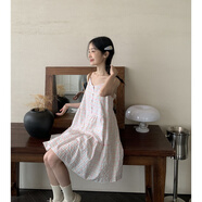 園翌夏季俏皮少女感吊帶連衣裙女甜美小清新寬松減齡顯瘦撞色格紋裙子粉格吊帶裙S