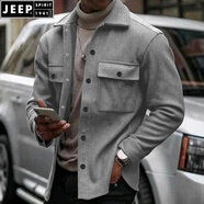 JEEP SPIRIT秋冬新款男士單排扣翻領(lǐng)休閑外套歐美簡(jiǎn)約口袋裝飾長(cháng)袖夾克外衣男 淺灰色 S