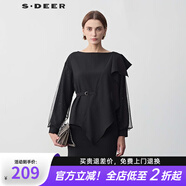 S.DEER圣迪奧女裝OL風(fēng)圓領(lǐng)網(wǎng)紗不規(guī)則襯衫S243Z0528 黑色/91 L 170