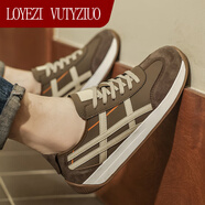 LOYEZI VUTYZIUO輕奢男鞋2025秋季新款男士休閑百搭真皮板鞋男士防滑軟底運(yùn)動(dòng)潮鞋 棕色 40