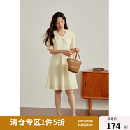 獨(dú)束大碼女裝 奶黃色彈力提花面料 法式減齡蝴蝶領(lǐng)收腰連衣裙女夏季 奶黃色-短款 XL