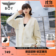 BOY LONDON【白月光】秋冬情侶款刺繡潮牌朋克毛衣針織開衫N64905 米白色 S