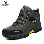 西域駱駝（VANCAMEL）秋冬男鞋登山鞋棉鞋高幫皮面加絨加厚保暖大碼跨境戶外徒步越野鞋 8528軍綠色(加絨) 39