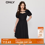 ONLY時尚短泡泡袖中長款雪紡連衣裙女|123107076 H1Z黑色 XS (155) 76A
