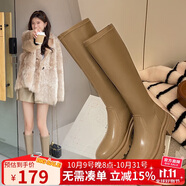 ZHR長(zhǎng)筒靴女英倫風(fēng)時(shí)尚百搭騎士靴女潮流氣質(zhì)舒適直筒女靴柔軟親膚厚底增高靴子女 BL77 奶茶色(單里) 39 