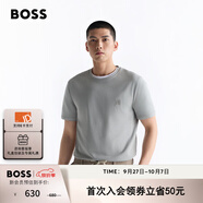 BOSS博斯 男士徽標飾片棉質(zhì)平紋針織短袖T恤 051-灰色 XL