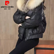 皮爾卡丹（pierre cardin）皮草眞皮羽絨服女短款2026冬季新款加厚保暖大毛領(lǐng)PU皮棉外套減齡 黑色 毛領(lǐng)偏黃 M 90-110斤