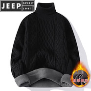 JEEP SPIRIT高領毛衣男士冬季加絨加厚寬松打底衫慵懶風粗線麻花毛線衣男 加絨 7157黑色【款】 XL