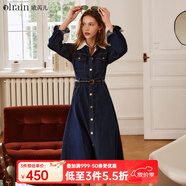 Olrain歐芮兒牛仔連衣裙女春裝女裝收腰顯瘦氣質(zhì)復(fù)古假兩件裙子 深藍(lán)色 XL 170/92A