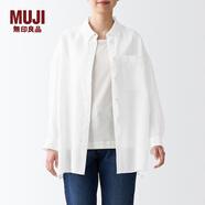無印良品 MUJI 女式 亞麻 水洗寬版襯衫長(zhǎng)袖休閑百搭襯衫襯衣BCJ22C2S 白色 M-L
